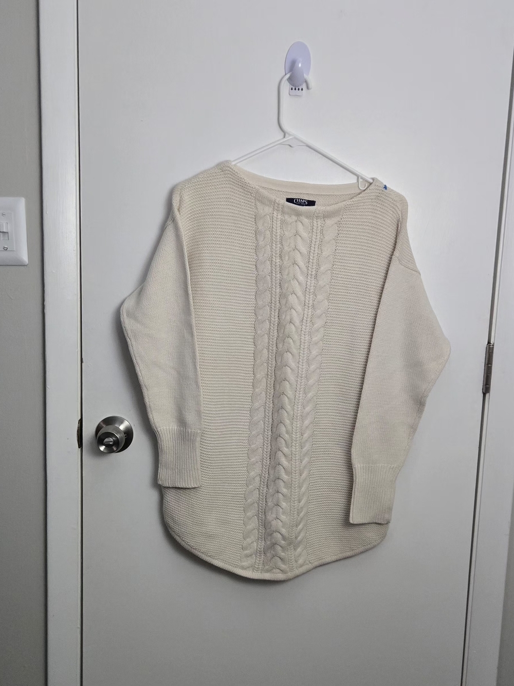 Chaps Cream Cable-Front Scoop Neck Sweater